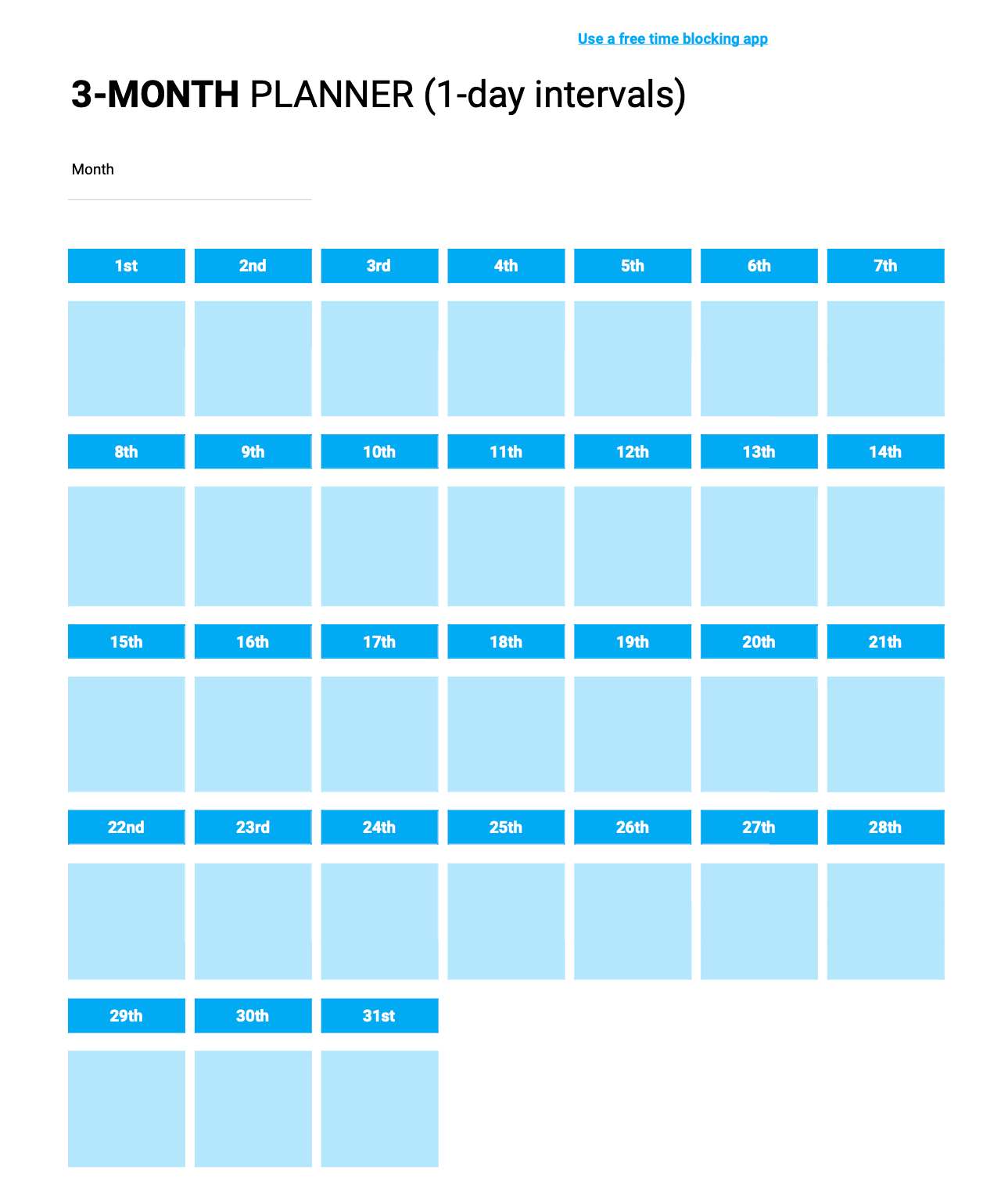 3-month planner (1-day intervals)