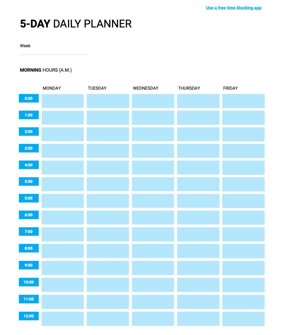 5-day daily planner