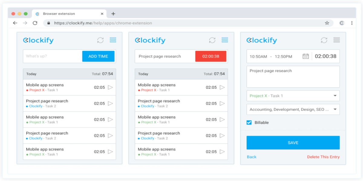 Clockify chrome extension