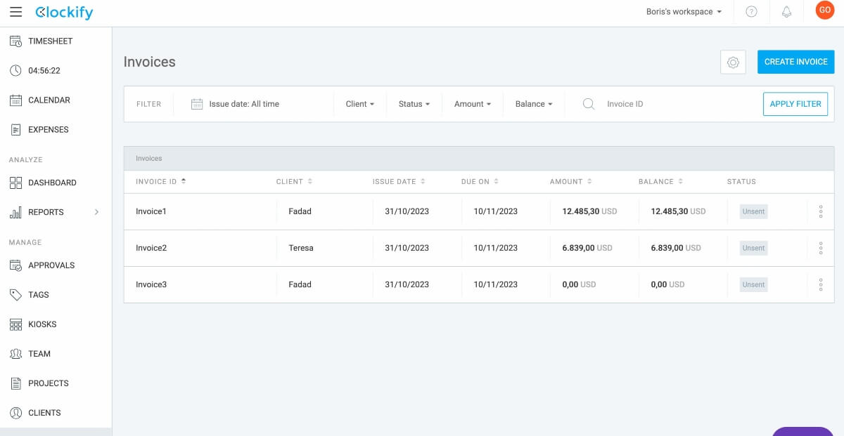 Clockify Invoices