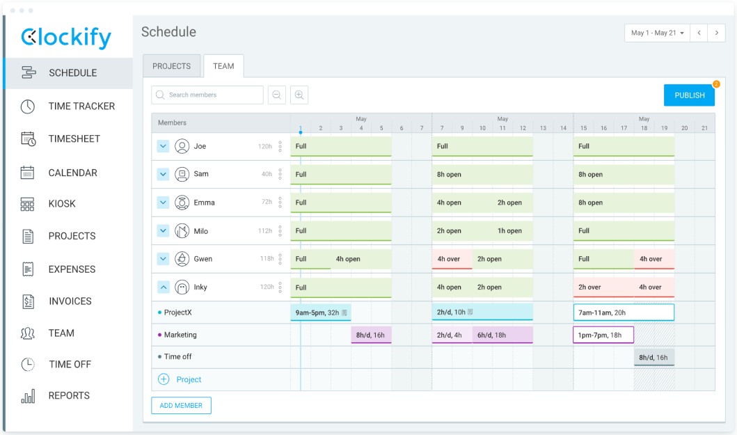 Clockify scheduling