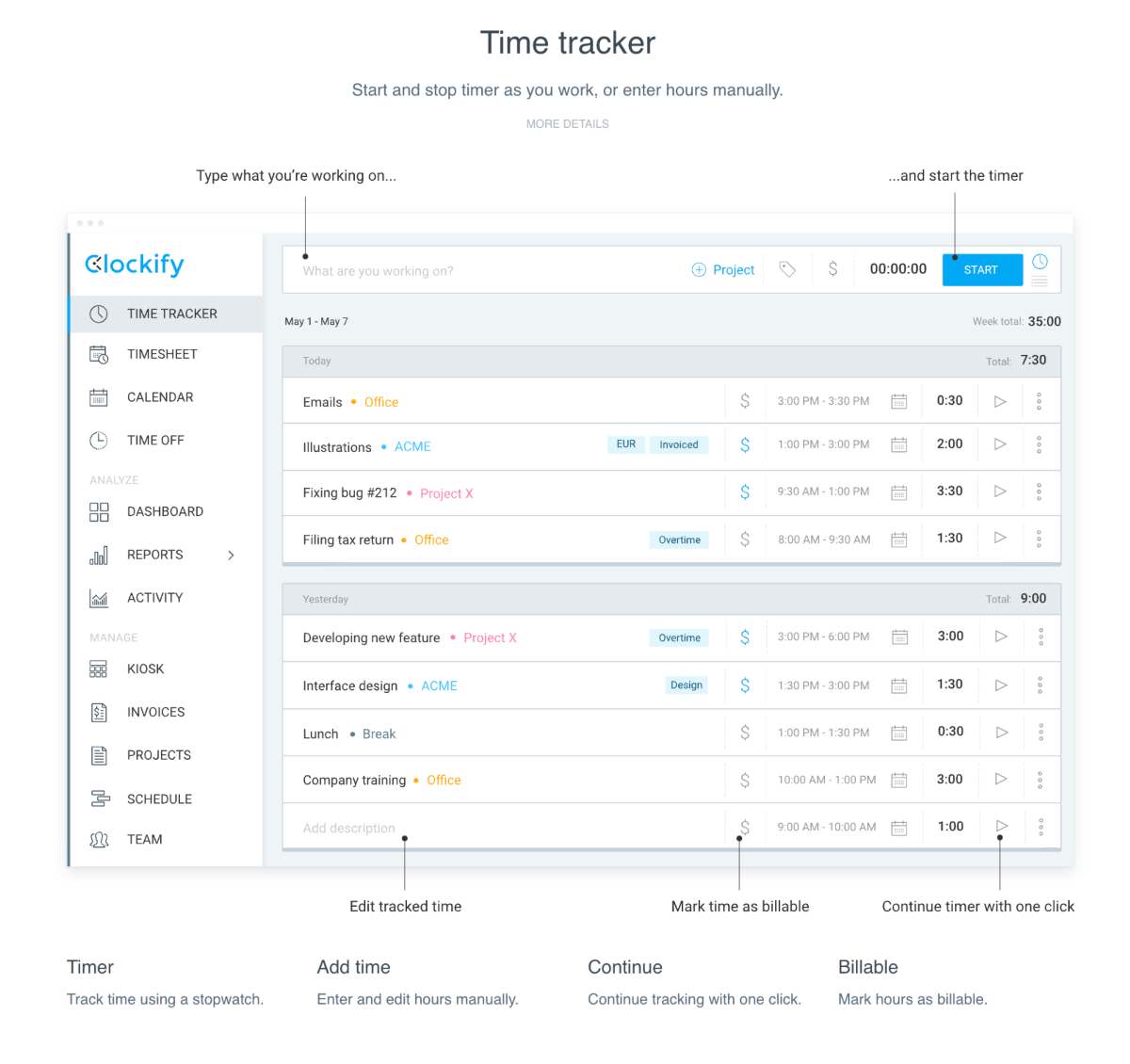 Clockify time tracker (timer)