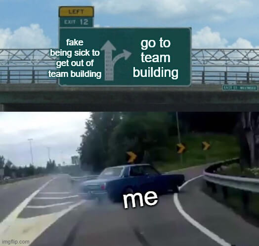 Crossroads team building meme