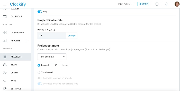 In Clockify you can manually enter your projects time estimates