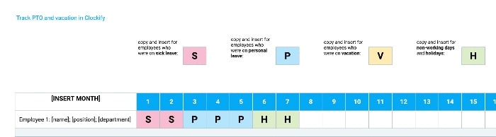 How to use Monthly Traditional PTO tracking template