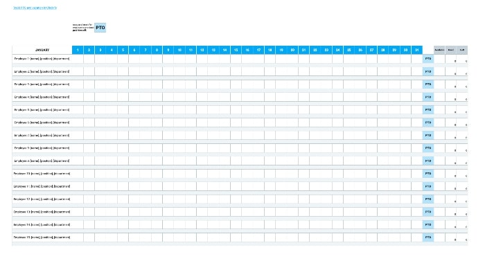 Yearly Flexible PTO tracking template 