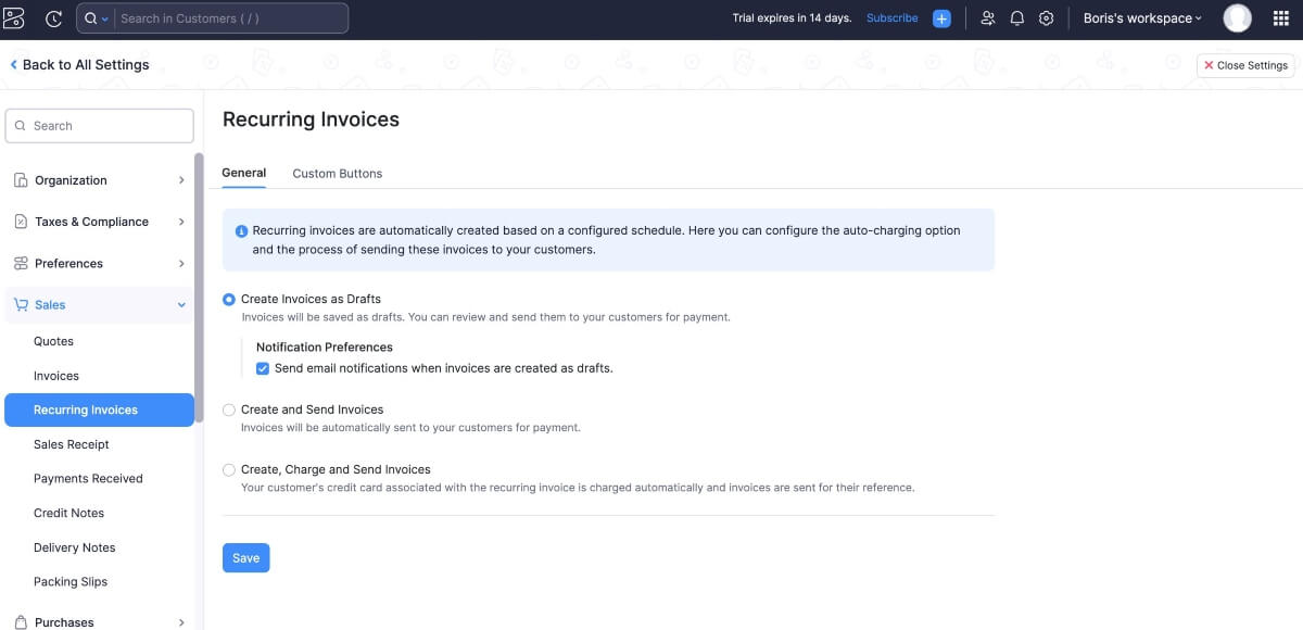 Zoho Books Recurring Invoices