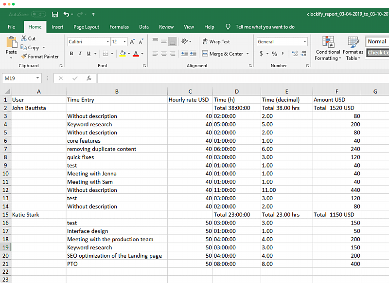 Exported Summary Report