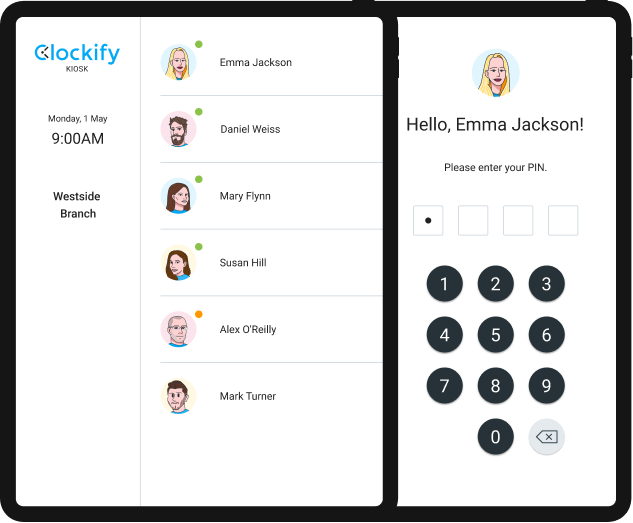 Clockify kiosk - clocking in