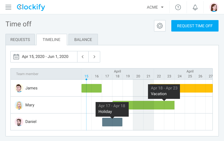 Clockify time off