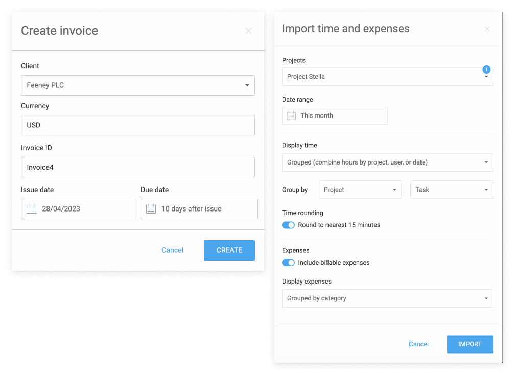 Invoice creation process.