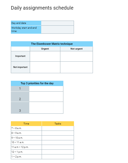 Plantilla de Plan de tareas diarias