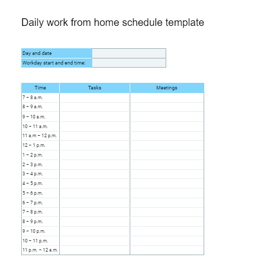 Plantilla de plan diario de teletrabajo