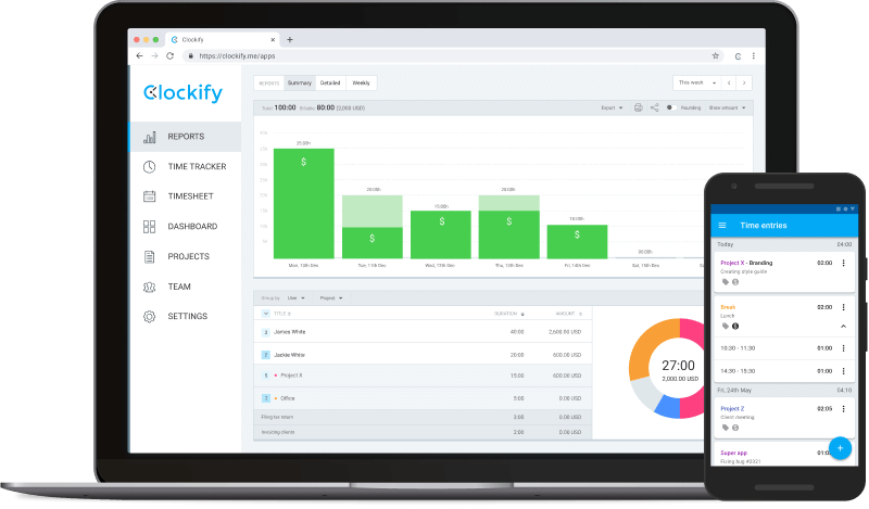 Versión web de aplicación de Clockify