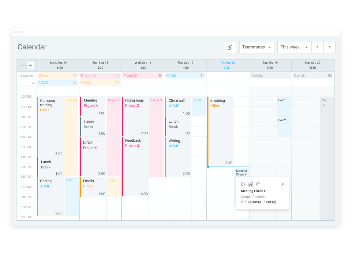 Features calendar screenshot