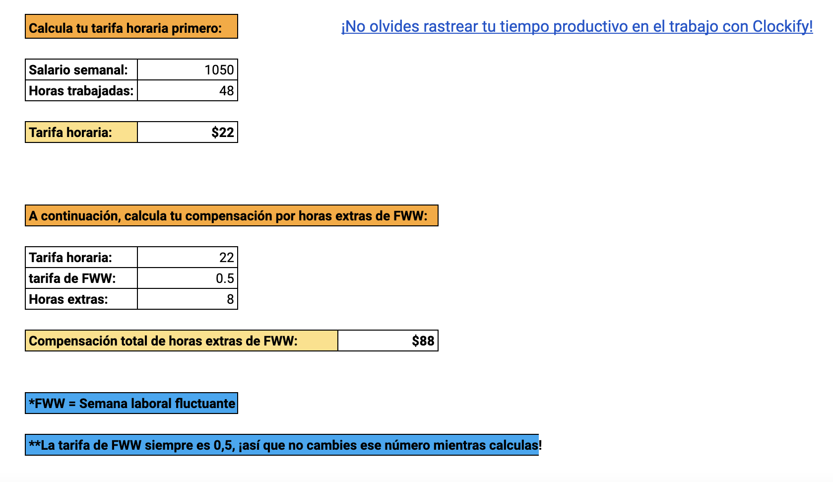 Calculadora de la semana laboral fluctuante