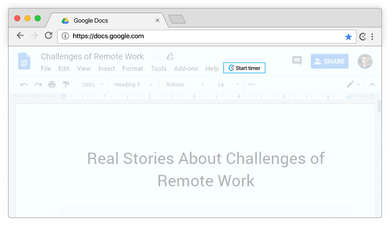 Control del tiempo para Google Docs - el temporizador aparece en los documentos y hojas de cálculo de Google Docs
