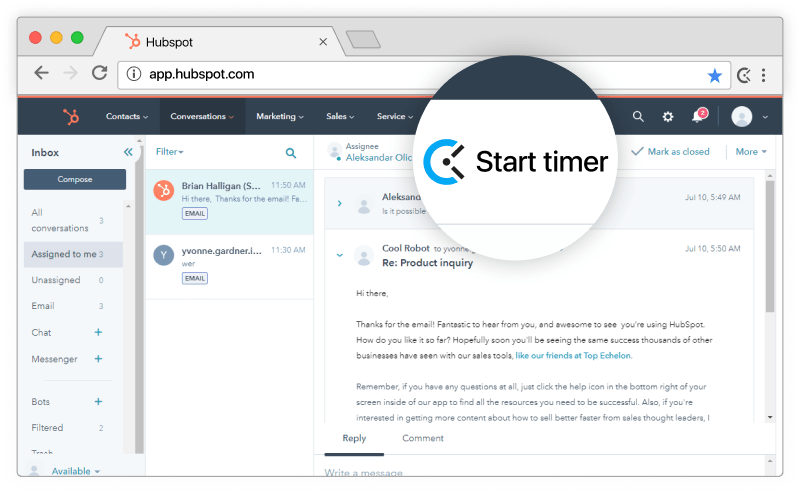 Hubspot integración de control del tiempo, captura de pantalla