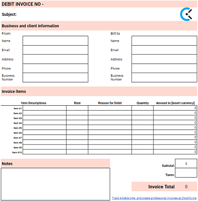 preview of Debit Invoice Template