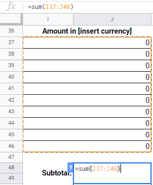 invoice templates formula subtotal