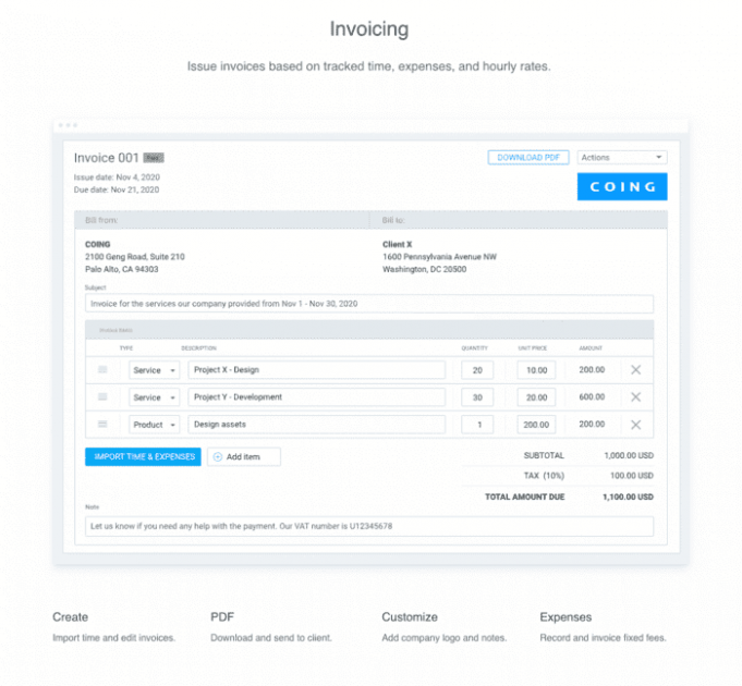 Invoicing in Clockify