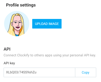 Copia la clave API desde Clockify