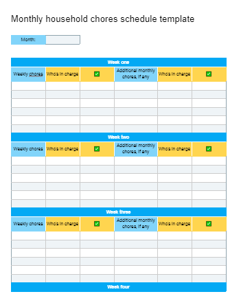 Plantilla de plan mensual de tareas del hogar