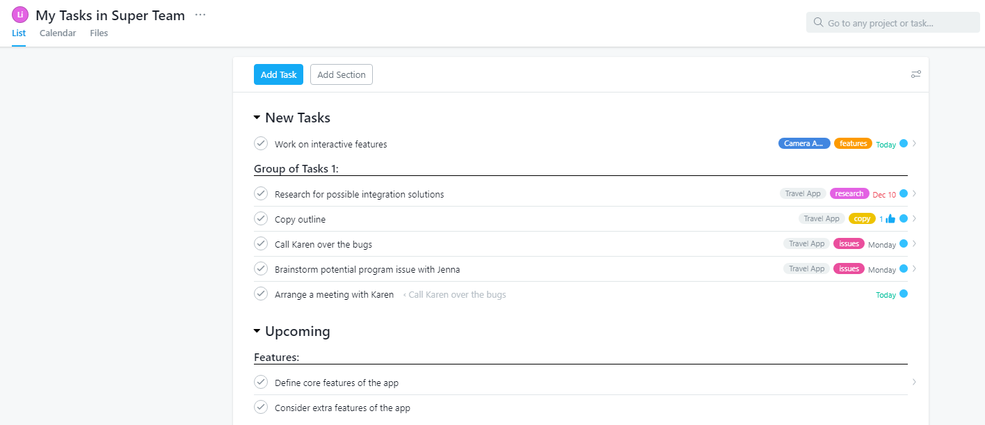 My Tasks in Asana