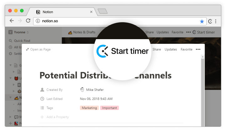 Notion time tracking integration screenshot