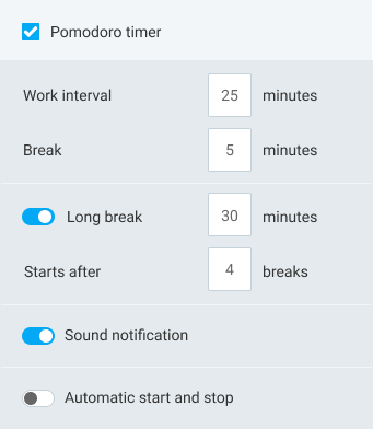 Pomodoro timer - pomodoro timer settings