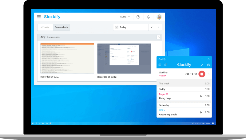 Aplicativo Clockify para gravação de captura de tela