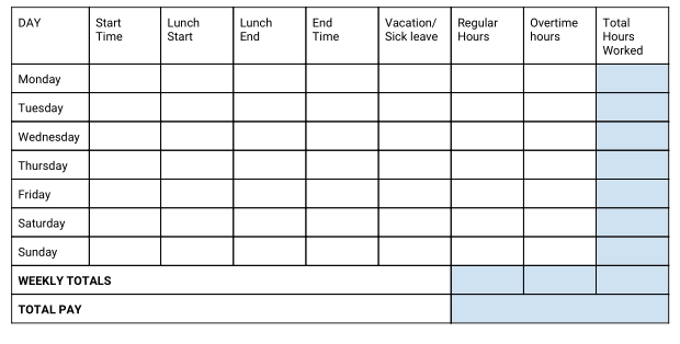 Preview of weekly timesheet template