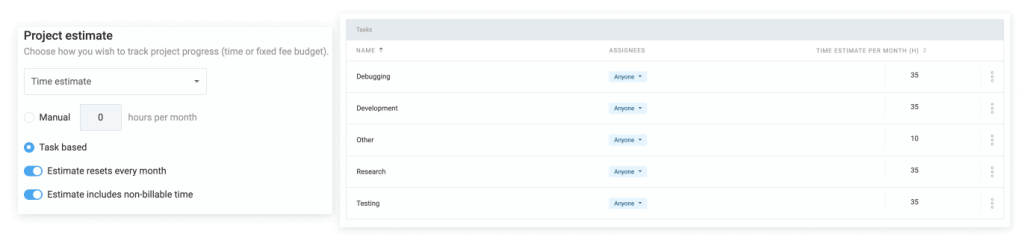 Setting task-based time estimate for the Stella project.