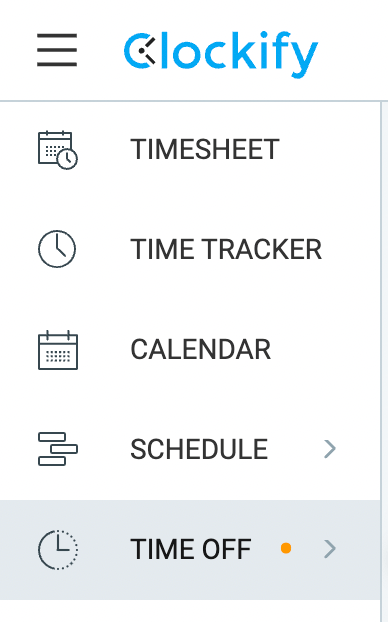 Time off in the sidebar Clockify