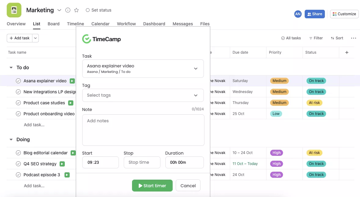 Timecamp Team Board