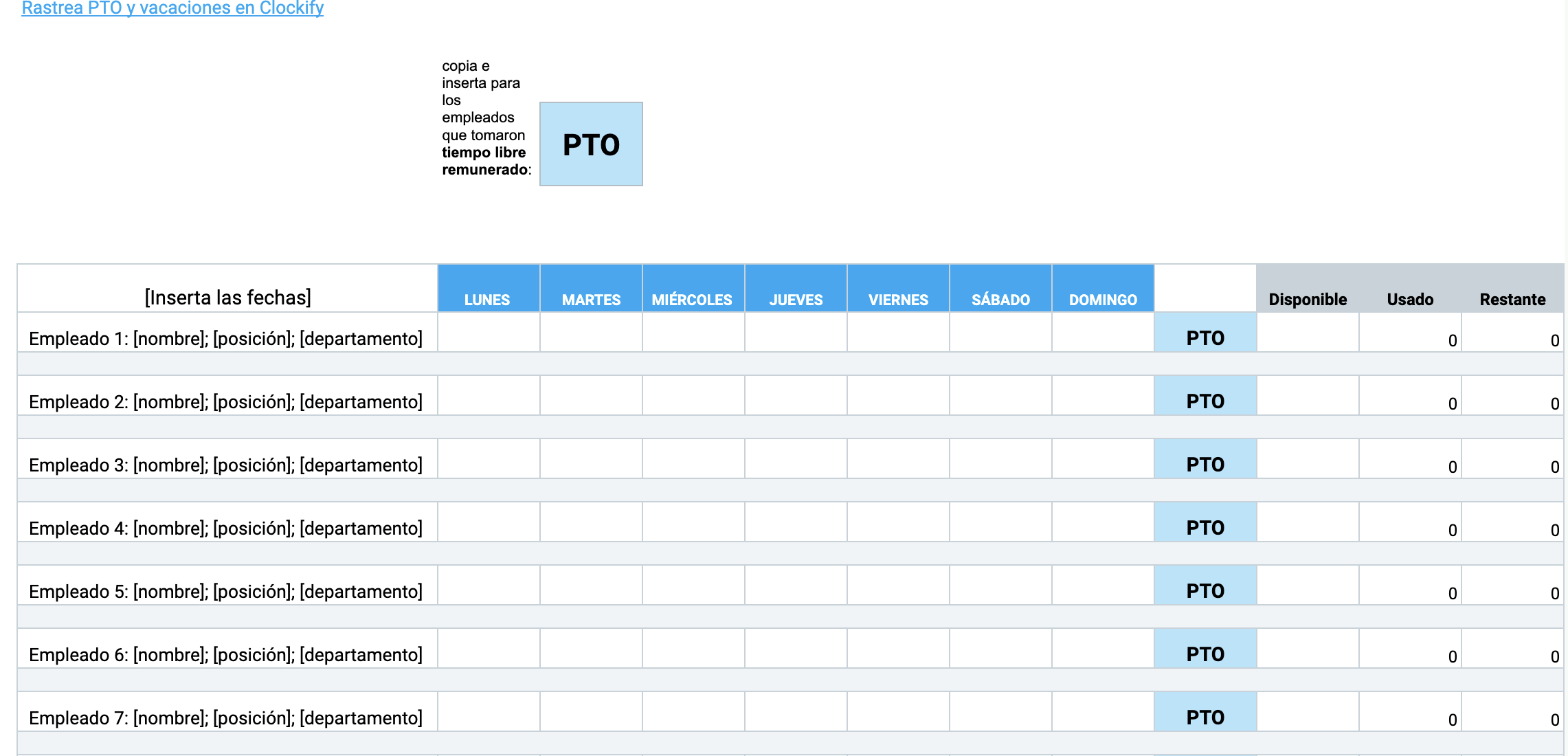 Plantilla de seguimiento semanal de PTO flexible 