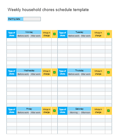 Plantilla de plan semanal de tareas del hogar