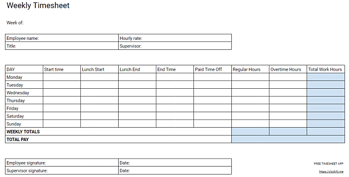 weekly timesheet