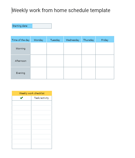 Plantilla de plan semanal de teletrabajo