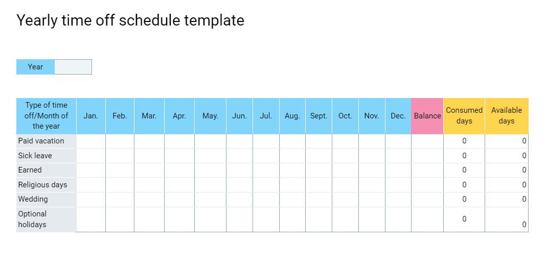 Plantilla de plan anual del tiempo libre