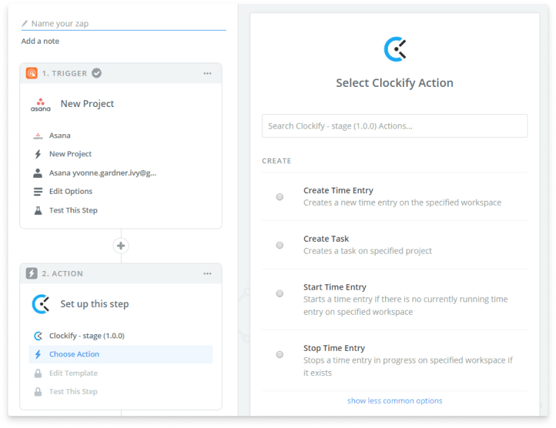 Zapier Aktion (Clockify)